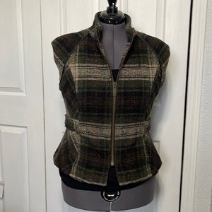Cabi Vest Women's Size XL All Tied Up Plaid Tweed Wool Full Zip Style 611 Green